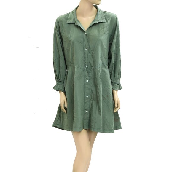 Free People Hannah Poplin Mini Dress Balloon Sleeve Ruffle Buttondown M 280083 - Picture 4 of 9